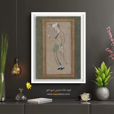 تابلو هنری نقاشی ایرانی - جوان با شاخه گل – تابلو نقاشی ایرانی - اسپو دکور