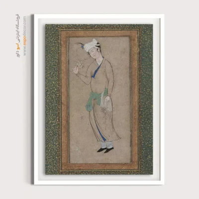 تابلو هنری نقاشی ایرانی - جوان با شاخه گل – تابلو نقاشی ایرانی - اسپو دکور