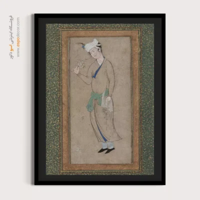 تابلو هنری نقاشی ایرانی - جوان با شاخه گل – تابلو نقاشی ایرانی - اسپو دکور