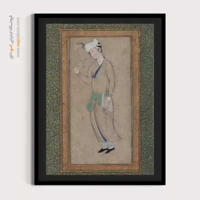 تابلو هنری نقاشی ایرانی - جوان با شاخه گل – تابلو نقاشی ایرانی - اسپو دکور