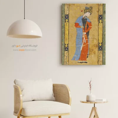 تابلوهای دکوراتیو مدرن و لوکس - جوان با شاهین – تابلو نقاشی ایرانی - اسپو دکور