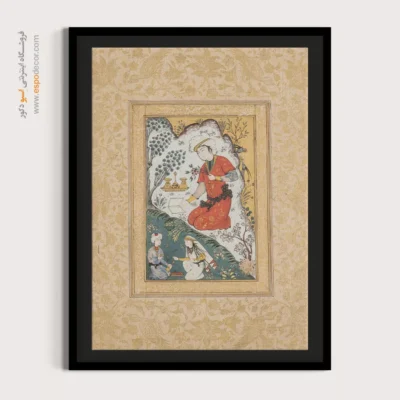 خرید اینترنتی تابلو - جوانی نشسته در باغ – تابلو نقاشی ایرانی - اسپو دکور