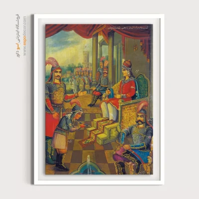 خرید اینترنتی تابلو مدرن - آوردن سام سوار زال زر را بحضور شاهنشاه ایران – تابلو نقاشی ایرانی - اسپو دکور