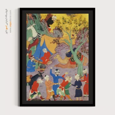 خرید تابلو نقاشی مینیاتور ایرانی - حمله مردم به یک مرد جوان – تابلو نقاشی ایرانی - اسپو دکور