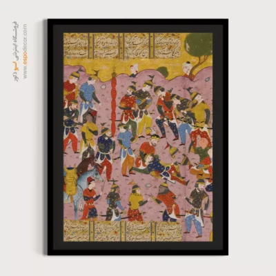 خرید تابلو قدیمی ایرانی - اسکندر بر بالین دارا پس از مرگ وی – تابلو نقاشی ایرانی - اسپو دکور