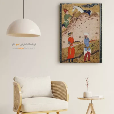 خرید تابلو مینیاتور ایرانی قدیمی - خدمتکاران در حال حمل غذا – تابلو نقاشی ایرانی - اسپو دکور