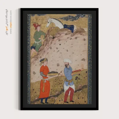 خرید تابلو مینیاتور ایرانی قدیمی - خدمتکاران در حال حمل غذا – تابلو نقاشی ایرانی - اسپو دکور