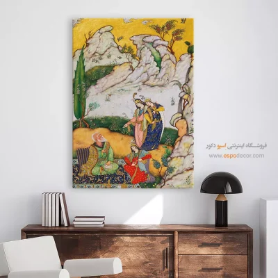 خرید تابلو نقاشی سنتی ایرانی شیک - دیدار در سبزه زار – تابلو نقاشی ایرانی - اسپو دکور