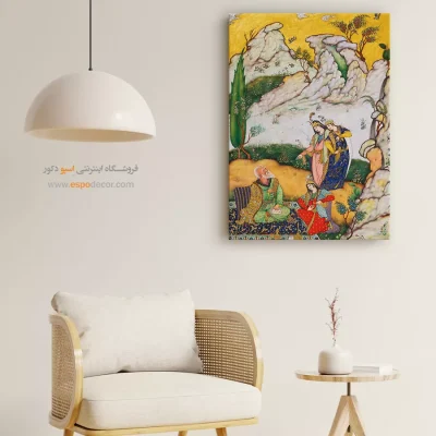 خرید تابلو نقاشی سنتی ایرانی شیک - دیدار در سبزه زار – تابلو نقاشی ایرانی - اسپو دکور