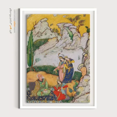 خرید تابلو نقاشی سنتی ایرانی شیک - دیدار در سبزه زار – تابلو نقاشی ایرانی - اسپو دکور