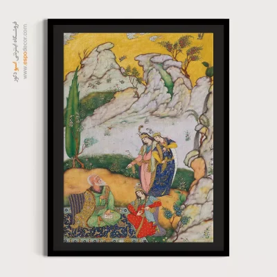 خرید تابلو نقاشی سنتی ایرانی شیک - دیدار در سبزه زار – تابلو نقاشی ایرانی - اسپو دکور