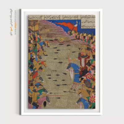 خرید تابلو نقاشی مدرن - نبرد رستم و اشکبوس – تابلو نقاشی ایرانی - اسپو دکور