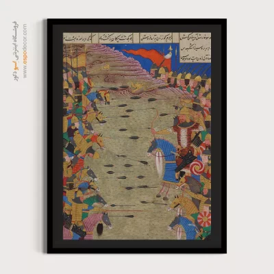 خرید تابلو نقاشی مدرن - نبرد رستم و اشکبوس – تابلو نقاشی ایرانی - اسپو دکور