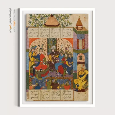 خرید تابلو نقاشی مینیاتور اصیل ایرانی - بازگشتن رستم به درگاه شاه – تابلو نقاشی ایرانی - اسپو دکور