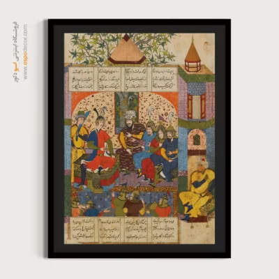 خرید تابلو نقاشی مینیاتور اصیل ایرانی - بازگشتن رستم به درگاه شاه – تابلو نقاشی ایرانی - اسپو دکور