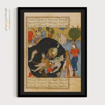خرید تابلو نقاشی مینیاتور ایرانی شیک - رستم در حال کشتن دیو سفید – تابلو نقاشی ایرانی - اسپو دکور