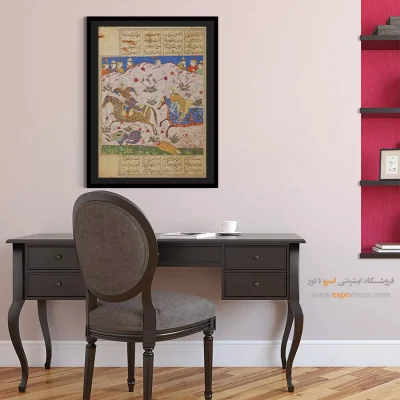 خرید تابلو نقاشی مینیاتور ایرانی کلاسیک - رستم در نبرد – تابلو نقاشی ایرانی - اسپو دکور