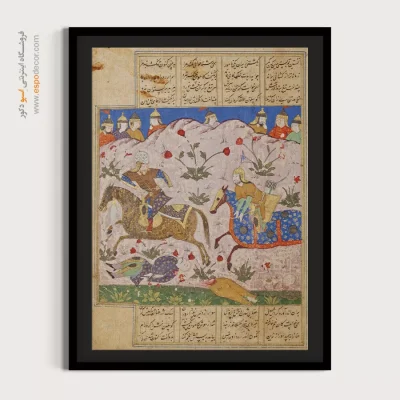 خرید تابلو نقاشی مینیاتور ایرانی کلاسیک - رستم در نبرد – تابلو نقاشی ایرانی - اسپو دکور