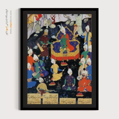 خرید تابلو نقاشی مینیاتور طرح سنتی - کیقباد رستم را در کوه البرز به حضور پذیرفت – تابلو نقاشی ایرانی - اسپو دکور