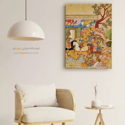 خرید تابلو نقاشی مینیاتور کلاسیک ایرانی - روحام،فرود پسر سیاوش را زخمی میکند – تابلو نقاشی ایرانی - اسپو دکور