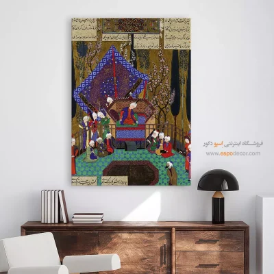 خرید تابلو هنری ایرانی - رای زدن زال با موبدان زرتشتی در کار رودابه – تابلو نقاشی ایرانی - اسپو دکور