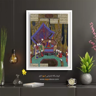 خرید تابلو هنری ایرانی - رای زدن زال با موبدان زرتشتی در کار رودابه – تابلو نقاشی ایرانی - اسپو دکور