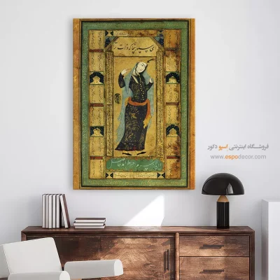 خرید تابلو هنری مینیاتور دست‌ساز ایرانی - زنی ایستاده – تابلو نقاشی ایرانی - اسپو دکور
