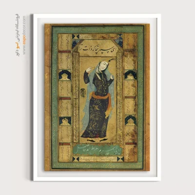 خرید تابلو هنری مینیاتور دست‌ساز ایرانی - زنی ایستاده – تابلو نقاشی ایرانی - اسپو دکور