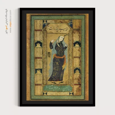 خرید تابلو هنری مینیاتور دست‌ساز ایرانی - زنی ایستاده – تابلو نقاشی ایرانی - اسپو دکور