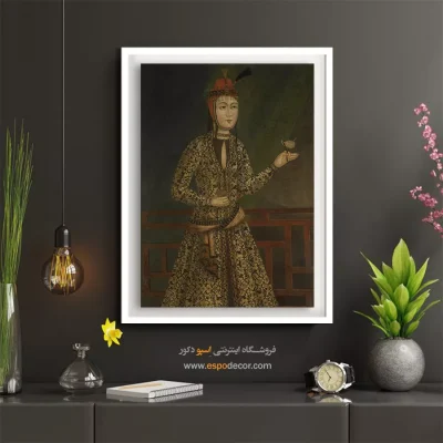 خرید دکور هنری - بانوی نجیب زاده با گل رز – تابلو نقاشی ایرانی - اسپو دکور