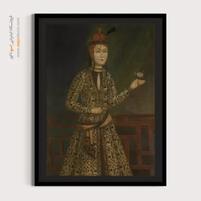 خرید دکور هنری - بانوی نجیب زاده با گل رز – تابلو نقاشی ایرانی - اسپو دکور