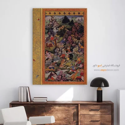 خرید مینیاتور دست‌ساز - شکارگاه – تابلو نقاشی ایرانی - اسپو دکور