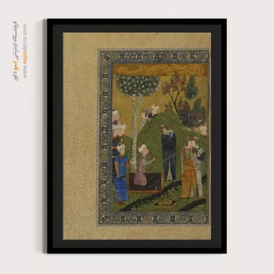 قیمت تابلو - شاهزاده و شاهدخت و درباریان در باغ – تابلو نقاشی ایرانی - اسپو دکور