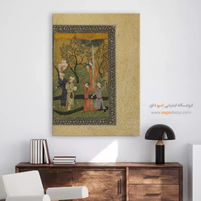 قیمت تابلو مینیاتور - شاهزاده و شاهدخت و درباریان در باغ – تابلو نقاشی ایرانی - اسپو دکور