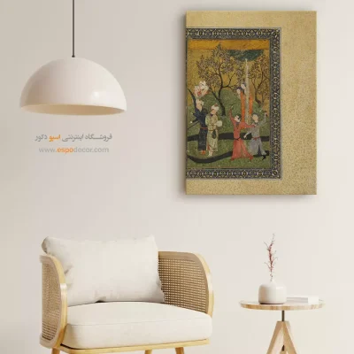 قیمت تابلو مینیاتور - شاهزاده و شاهدخت و درباریان در باغ – تابلو نقاشی ایرانی - اسپو دکور