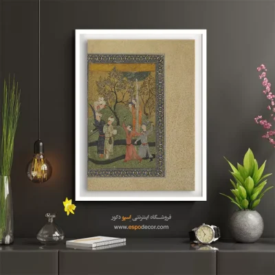 قیمت تابلو مینیاتور - شاهزاده و شاهدخت و درباریان در باغ – تابلو نقاشی ایرانی - اسپو دکور