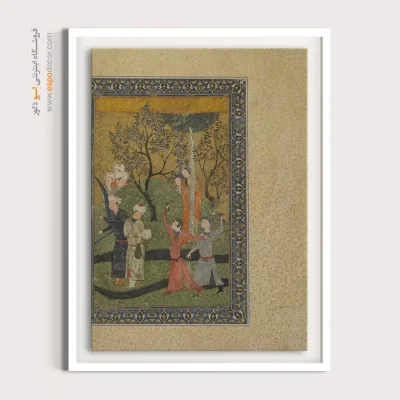 قیمت تابلو مینیاتور - شاهزاده و شاهدخت و درباریان در باغ – تابلو نقاشی ایرانی - اسپو دکور
