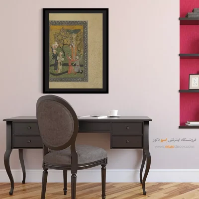 قیمت تابلو مینیاتور - شاهزاده و شاهدخت و درباریان در باغ – تابلو نقاشی ایرانی - اسپو دکور