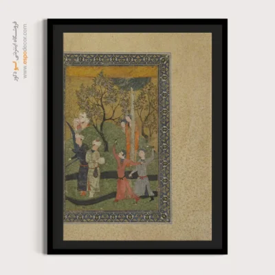 قیمت تابلو مینیاتور - شاهزاده و شاهدخت و درباریان در باغ – تابلو نقاشی ایرانی - اسپو دکور