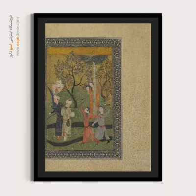 قیمت تابلو مینیاتور - شاهزاده و شاهدخت و درباریان در باغ – تابلو نقاشی ایرانی - اسپو دکور