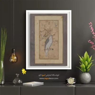 نقاشی مینیاتور - شاهین نشسته – تابلو نقاشی ایرانی - اسپو دکور