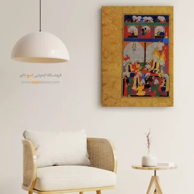نقاشی مینیاتور روی بوم - داستانهایی از فضایل امام علی – تابلو نقاشی ایرانی - اسپو دکور