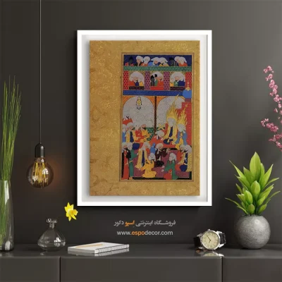 نقاشی مینیاتور روی بوم - داستانهایی از فضایل امام علی – تابلو نقاشی ایرانی - اسپو دکور