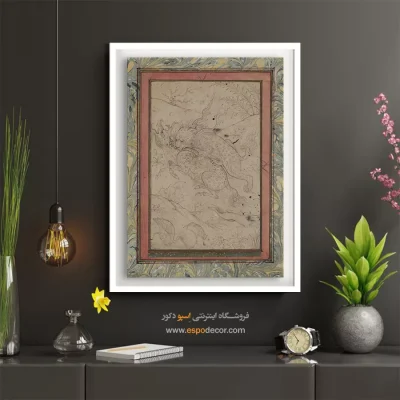 نگارگری ایرانی - یک شیر در حال پریدن روی کیلین – تابلو نقاشی ایرانی - اسپو دکور