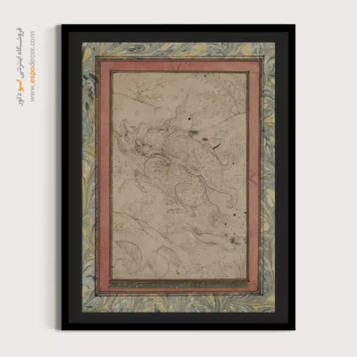 نگارگری ایرانی - یک شیر در حال پریدن روی کیلین – تابلو نقاشی ایرانی - اسپو دکور