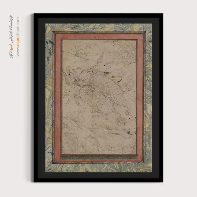 نگارگری ایرانی - یک شیر در حال پریدن روی کیلین – تابلو نقاشی ایرانی - اسپو دکور