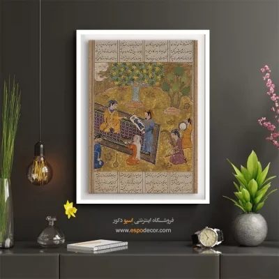 هنر اصیل ایرانی - شیرین خسرو را برای اولین بار می بیند – تابلو نقاشی ایرانی - اسپو دکور