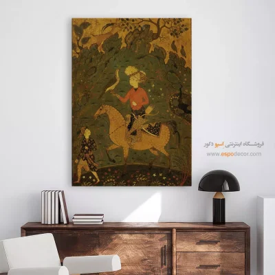 هنر تزئینی ایرانی - سوار با شاهین – تابلو نقاشی ایرانی - اسپو دکور