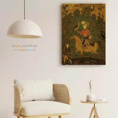 هنر تزئینی ایرانی - سوار با شاهین – تابلو نقاشی ایرانی - اسپو دکور