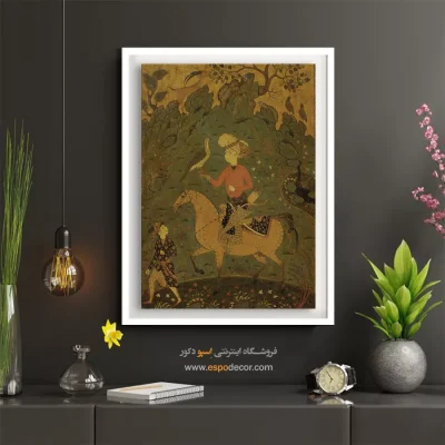هنر تزئینی ایرانی - سوار با شاهین – تابلو نقاشی ایرانی - اسپو دکور